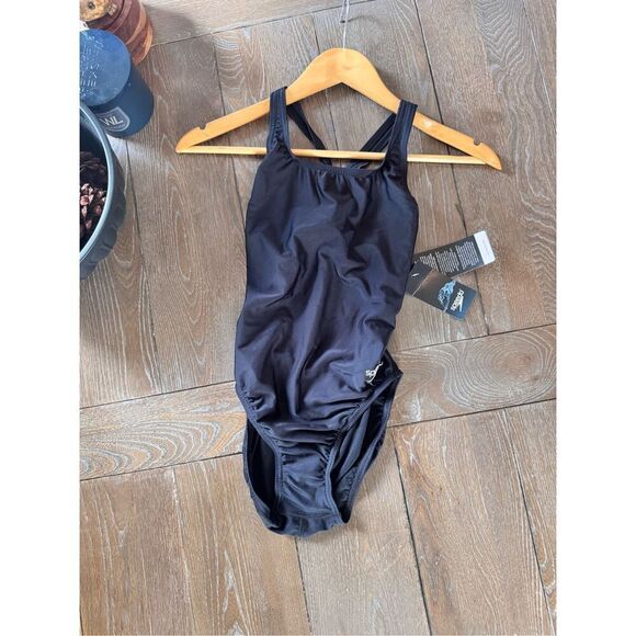 NWT Speedo Black One Piece Bathing Suit Size 6 - Picture 1 of 5